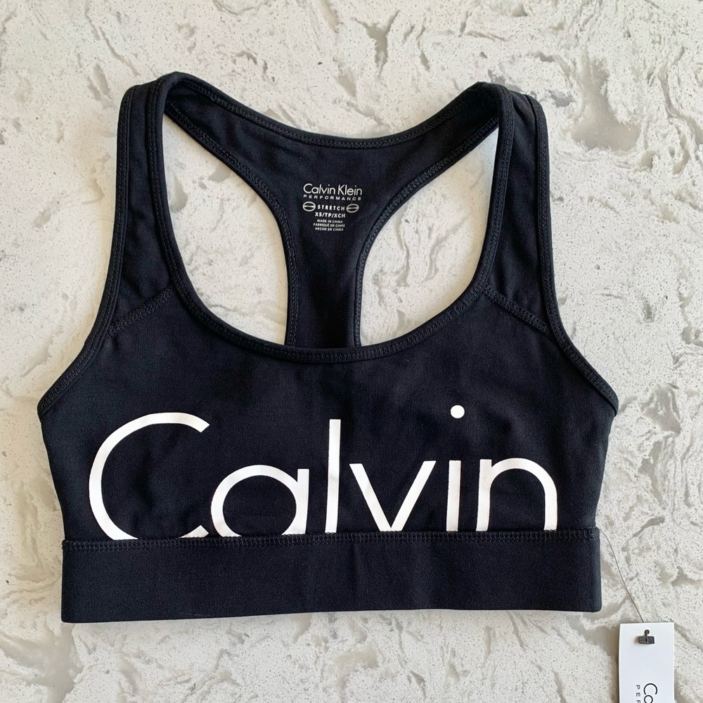 Calvin Klein Racerback Cut-Off Logo Sport Bra